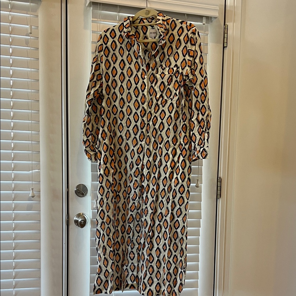 NIC+ZOE Long Sleeve Dress with Diamond Pattern in Cream and Black